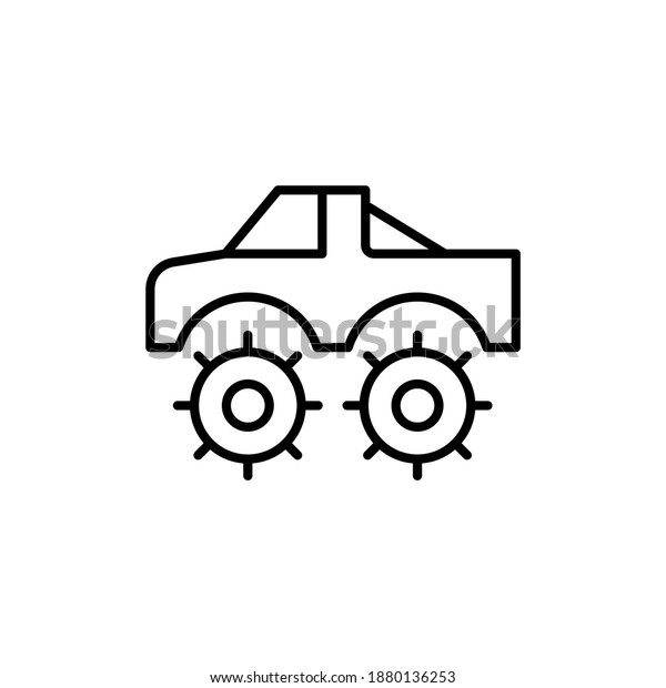monster car icon, monster truck\
symbol in flat black line style, isolated on white\
background