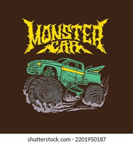 Monster car Ilustrasi vector for t-shirt design, poster and more merchandise.