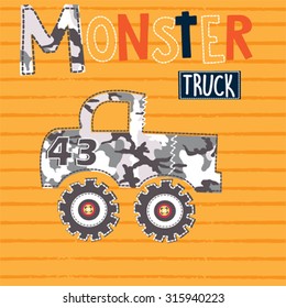 monster car on striped background vector illustration