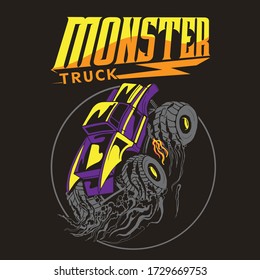 COCHE MONSTRUO PARA DISEÑO DE CAMISETAS. VECTOR