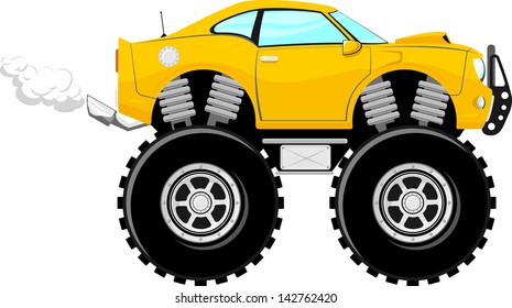 monster car sport 4x4 cartoon isolated on white background