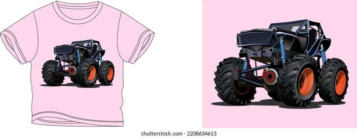 Monster car t-shirt design background color is a pink and t-shirt color is a pink beautiful color and beautiful design