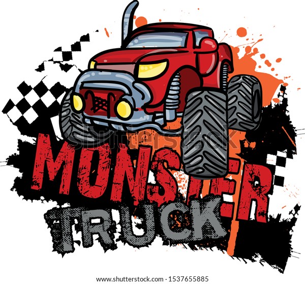 Monster\
car typography print. Vector illustration,  boys background  For\
print, baby clothes, t shirt, child or\
posters