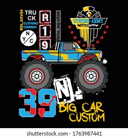 Monster car vector graphics, strong army,  custom big cars, vector illustration