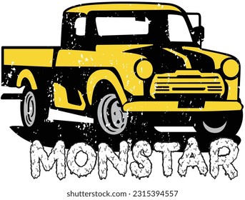 Monster car Vector illustration for kids t-shirt prints, posters and other uses. monster vector drawing using race car.