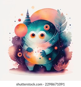 monster cartoon alien cute watercolor