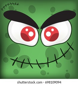 monster cartoon background, alien comic face, halloween horror mask, funny monster game face vector illustration