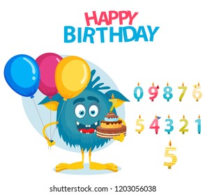 monster cartoon, birthday, 7 years
