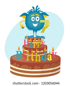 Monster Cartoon Birthday 7 Years Stock Vector (Royalty Free) 1203056044