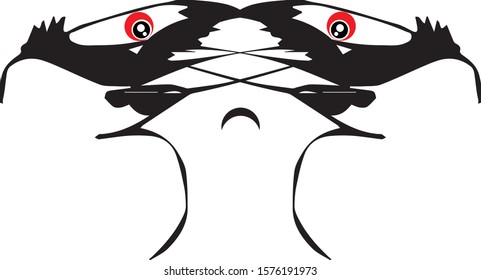 Monster cartoon. Black silhouette. Vector drawing. Isolated object on a white background.