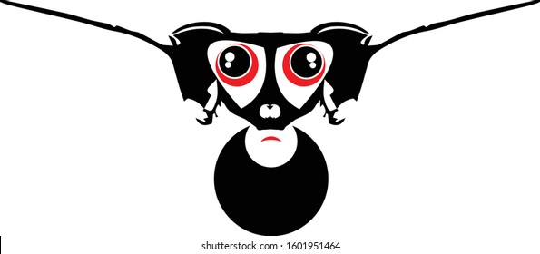 Monster cartoon. Black silhouette. Vector drawing. Isolated object on a white background.