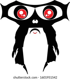 Monster cartoon. Black silhouette. Vector drawing. Isolated object on a white background.