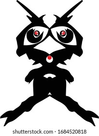 Monster cartoon. Black silhouette. Vector drawing. Isolated object on a white background.