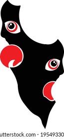 Monster Cartoon. Black silhouette. Vector drawing. Isolated object on a white Background.