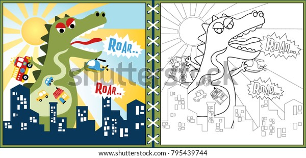 monster\
cartoon in the city, coloring page or\
book