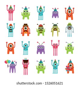 Monster cartoon icon set design, Creature emoticon caricature halloween character and mutant theme Vector illustration