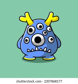 Monster Cartoon Illustration, Funny, Fictional Character. Premium Vector. Flat Cartoon Style