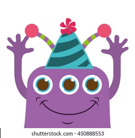 monster cartoon with party hat isolated icon design, vector illustration  graphic 