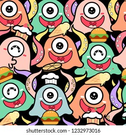 Monster cartoon seamless pattern,Colorful background