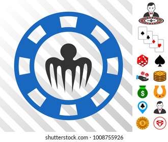 Monster Casino Chip icon with bonus gambling clip art. Vector illustration style is flat iconic symbols. Designed for gambling ui.