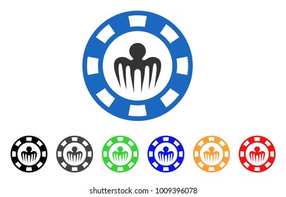 Monster Casino Chip icon. Vector illustration style is a flat iconic monster casino chip symbol with gray, yellow, green, blue, red, black color variants. Designed for web and software interfaces.