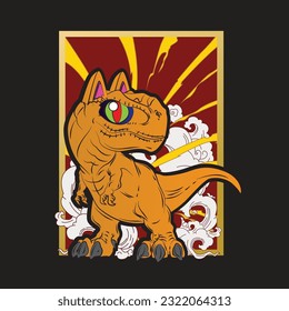 monster cat illustration with japanese style for kaijune event, notebook, logo
