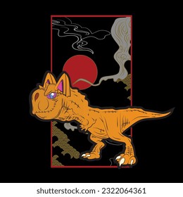 monster cat illustration with japanese style for kaijune event, notebook, logo