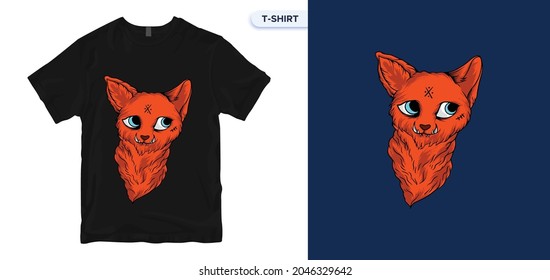 Monster Cats T-Shirt Design. Vector print. Funny Vector Monster Cats monochrome label poster or t-shirt print design. Global swatches.