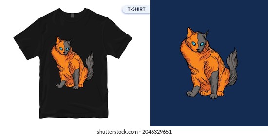 Monster Cats T-Shirt Design. Vector print. Funny Vector Monster Cats monochrome label poster or t-shirt print design. Global swatches.