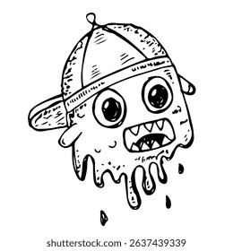 Monster character with a cap and a dripping slime effect. Fun cartoon monster illustration.