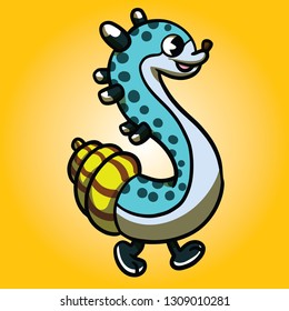 Monster Character Cartoon on Yellow Blackground 