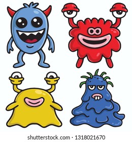 Monster Character Colorful Design Cartoon Vector Set Template