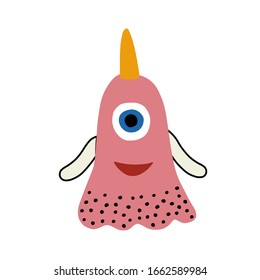 Monster character design. Cute cartoon animal vector illustration. Abstract icon for baby posters, art prints, fashion apparel or stickers.