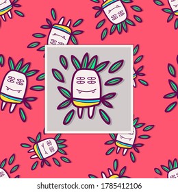 monster character doodle with seamless pattern background