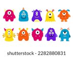 Monster character flat design vector collection. Cute monster kids illustration.