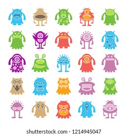 monster character icons set, colorful design