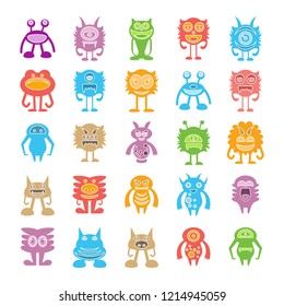 monster character icons set, colorful design