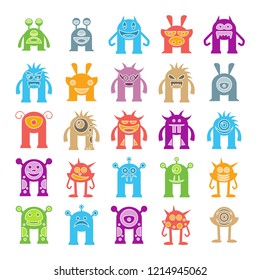 monster character icons set, colorful design