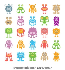 monster character icons set, colorful design