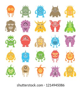 monster character icons set, colorful design