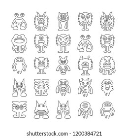 monster character icons set, line design