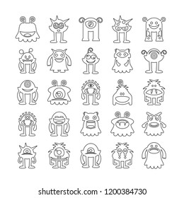 monster character icons set, line design