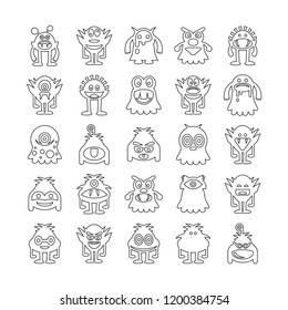 monster character icons set, line design