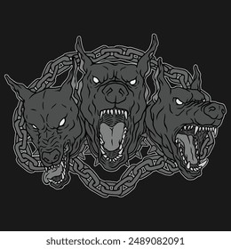 monster character illustration of cerberus hell hound grey beast