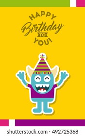 monster characters in birthday party vector illustration design