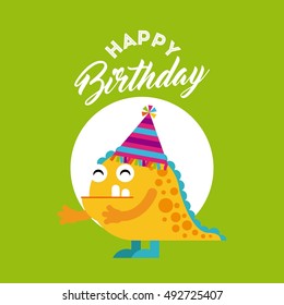 monster characters in birthday party vector illustration design