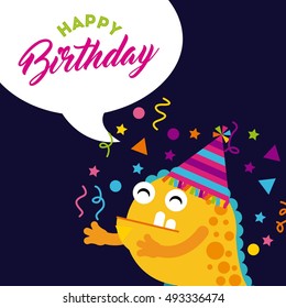 monster characters in birthday party vector illustration design