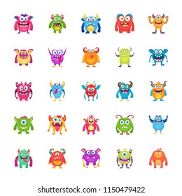 Monster Characters Flat Vector Icons 