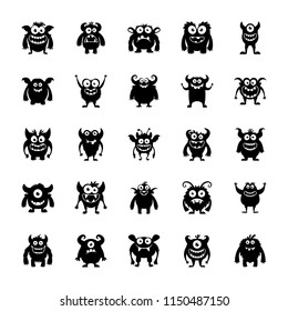 Monster Characters Glyph Vector Icons 