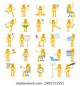 monster characters set in various poses vector illustration